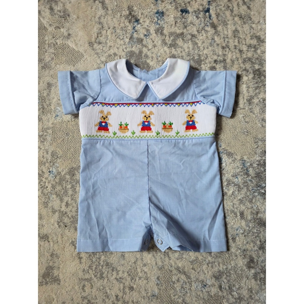 Remember Nguyen Infant 3 months Blue Collared‎ Easter Bunny Short Sleeve Romper